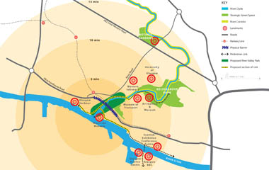 Plan of key destinations around Kelvin Valley Park